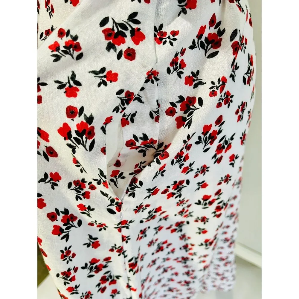 Cynthia Rowley linen dress maxi cottage roses classic summer vacation women 8